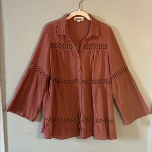 Listicle Women's Rust Blouse with Eyelet Details